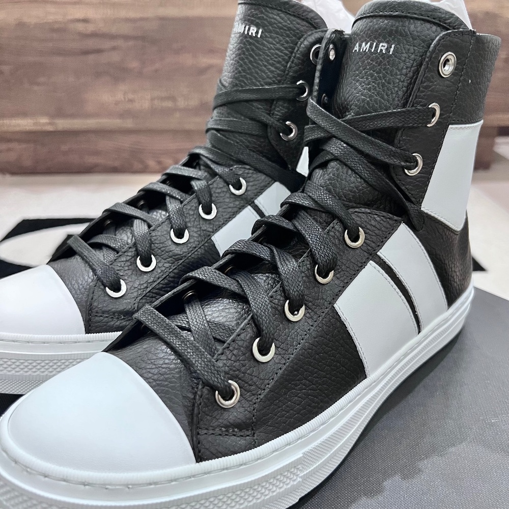 Amiri Sunset High Top Leather Sneakers in Black and White